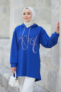 Önü Taş Detaylı Sweat Saks Mavi