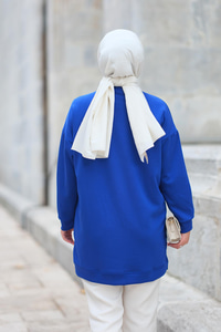 Önü Taş Detaylı Tunik Saks Mavi