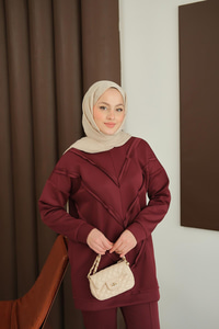 Önü V Detaylı Tunik  Bordo