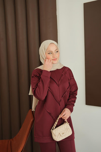 Önü V Detaylı Tunik  Bordo