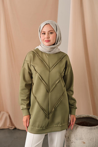 Önü V Detaylı Tunik Fıstık Yeşil