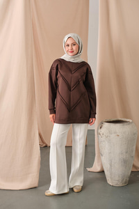 Önü V Detaylı Tunik Kahverengi