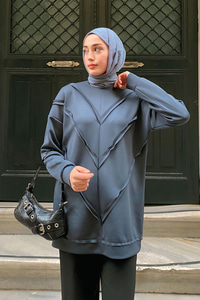 Önü V Detaylı Tunik Petrol Mavi