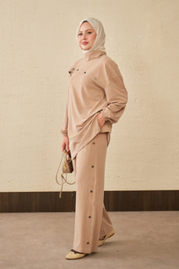 Önü Yan Çıtçıt Detay Dik Yaka Takım Vizon