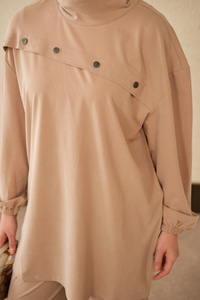 Önü Yan Çıtçıt Detay Dik Yaka Takım Vizon