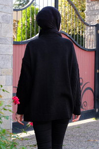 Örgü Desen Bisiklet Yaka Kazak Siyah