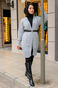 Örgü Desen Örme Hırka Gri