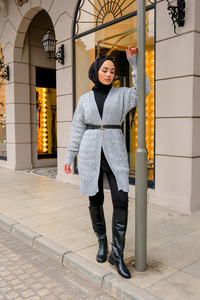 Örgü Desen Örme Hırka Gri