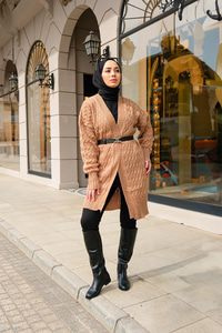 Örgü Desen Örme Hırka Vizon