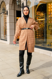 Örgü Desen Örme Hırka Vizon