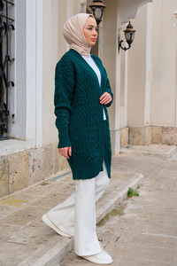 Örgü Desen Örme Hırka Zümrüt Yeşil