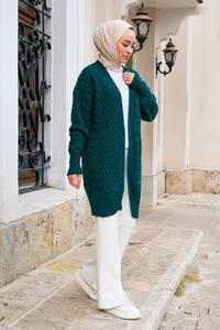 Örgü Desen Örme Hırka Zümrüt Yeşil