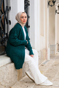 Örgü Desen Örme Hırka Zümrüt Yeşil