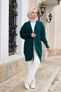 Örgü Desen Örme Hırka Zümrüt Yeşil