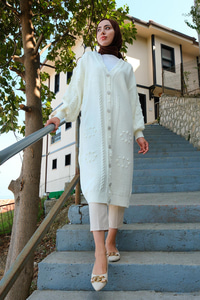 Örgü Desen Triko Hırka Beyaz