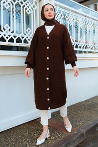 Örgü Desen Triko Hırka Kahverengi