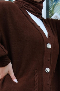 Örgü Desen Triko Hırka Kahverengi