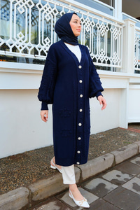 Örgü Desen Triko Hırka Lacivert