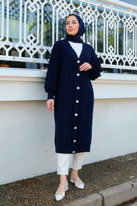 Örgü Desen Triko Hırka Lacivert