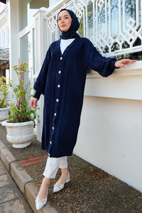 Örgü Desen Triko Hırka Lacivert