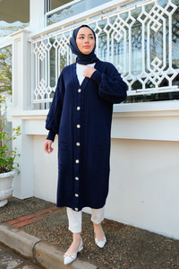 Örgü Desen Triko Hırka Lacivert