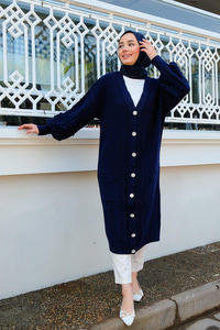 Örgü Desen Triko Hırka Lacivert