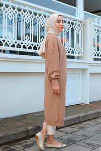 Örgü Desen Triko Hırka Vizon