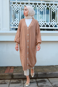 Örgü Desen Triko Hırka Vizon