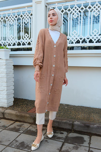 Örgü Desen Triko Hırka Vizon