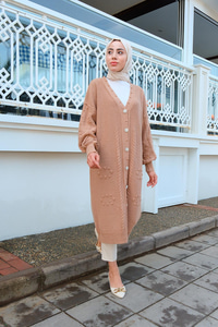 Örgü Desen Triko Hırka Vizon