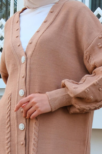 Örgü Desen Triko Hırka Vizon