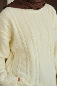 Örgü Desenli Triko Tunik Ekru