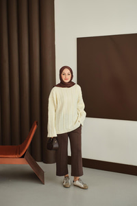 Örgü Desenli Triko Tunik Ekru