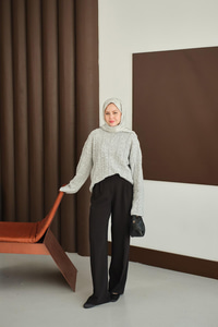 Örgü Desenli Triko Tunik Gri