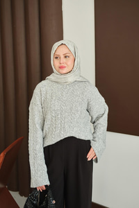 Örgü Desenli Triko Tunik Gri