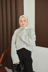 Örgü Desenli Triko Tunik Gri