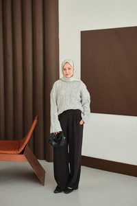 Örgü Desenli Triko Tunik Gri