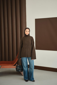 Örgü Desenli Triko Tunik Kahverengi