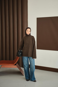 Örgü Desenli Triko Tunik Kahverengi