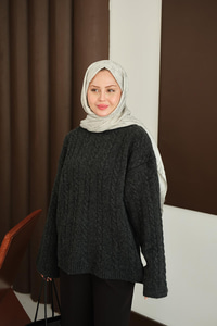 Örgü Desenli Triko Tunik Siyah