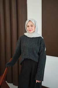 Örgü Desenli Triko Tunik Siyah