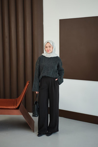 Örgü Desenli Triko Tunik Siyah