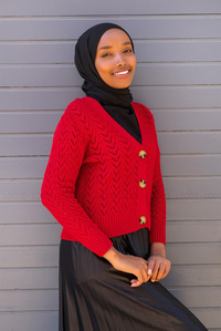 Uygun Fiyatlı ORGU DETAY DUGMELI HIRKA KIRMIZI | Loccomoda.com 