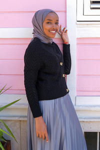 Uygun Fiyatlı ORGU DETAY DUGMELI HIRKA SIYAH | Loccomoda.com 