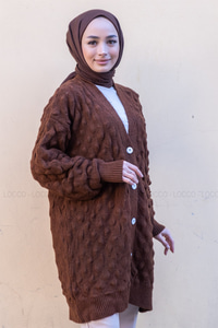 Uygun Fiyatlı ORGU DETAY DUGMELI TRIKO HIRKA KAHVERENGI | Loccomoda.com 