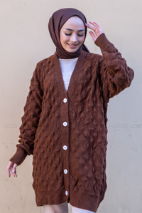 Uygun Fiyatlı ORGU DETAY DUGMELI TRIKO HIRKA KAHVERENGI | Loccomoda.com 