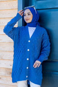 Uygun Fiyatlı ORGU DETAY DUGMELI TRIKO HIRKA MAVI | Loccomoda.com 