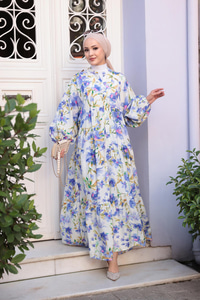 Orkide Desen Elbise Mor