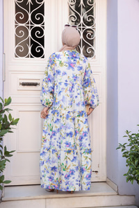 Orkide Desen Elbise Mor