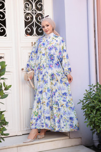 Orkide Desen Elbise Mor